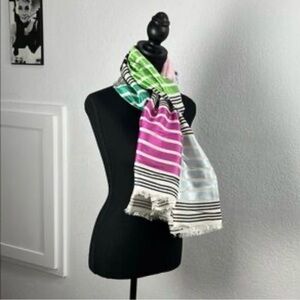 Silk Wool Blend Striped Pastel Multicolor Scarf - Pink, Green, Blue Talbots EUC